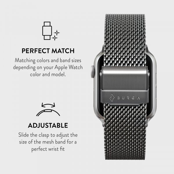 Burga Apple Watch 44/45/46mm/Ultra 49mm Armbånd Mesh Elegance Sølv