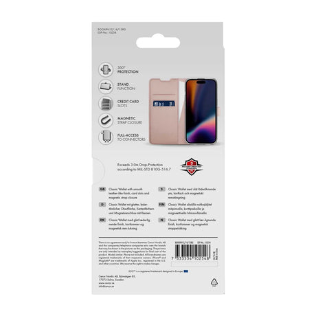 X2O iPhone 13/14/15 Etui Classic Wallet Rosegull