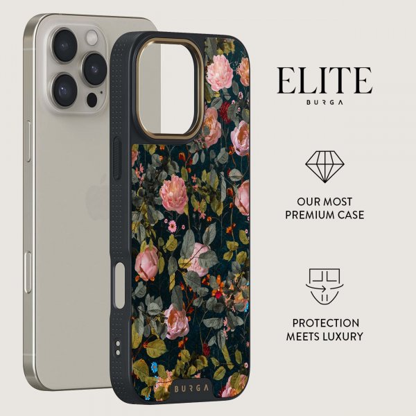 Burga iPhone 15 Pro Deksel Elite Dark MagSafe Bloomy Garden