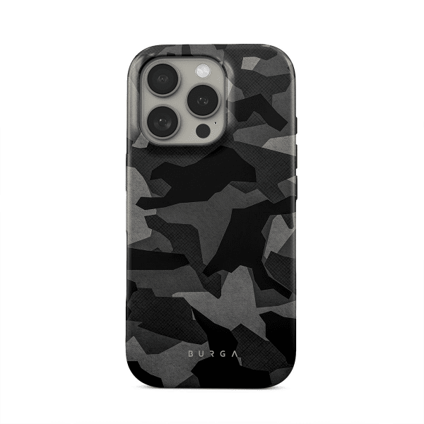 Burga iPhone 16 Deksel Tough Night Black Camouflage