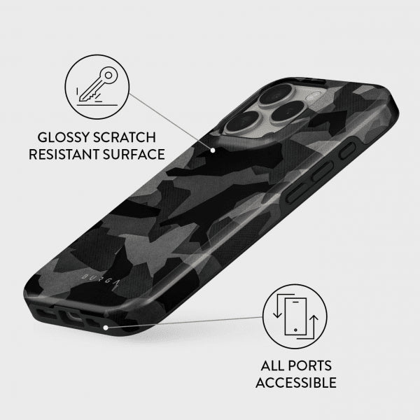 Burga iPhone 15 Deksel Tough Night Black Camo