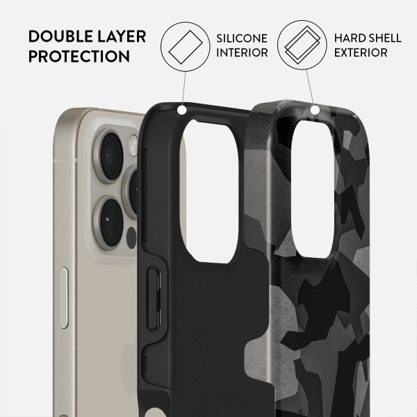 Burga iPhone 16 Deksel Tough MagSafe Night Black Camouflage