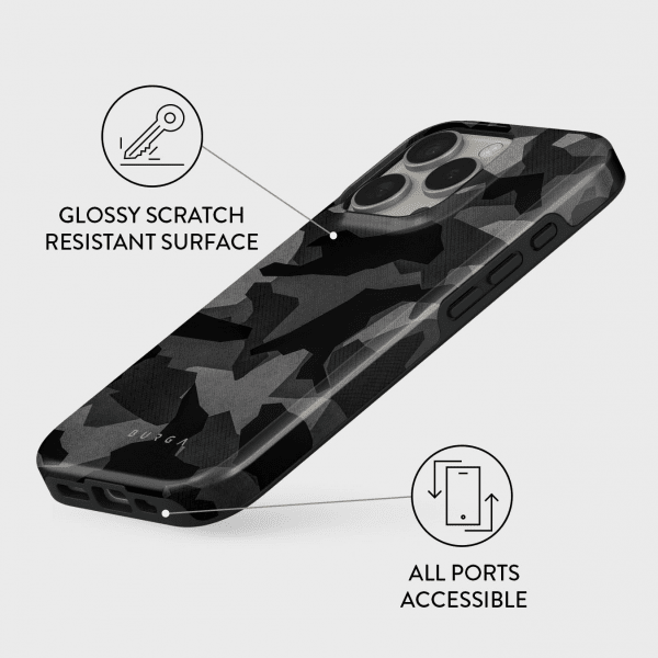 Burga iPhone 16 Deksel Tough MagSafe Night Black Camouflage