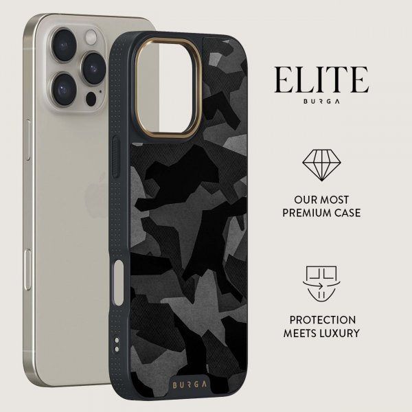 Burga iPhone 16 Plus Deksel Elite Dark MagSafe Night Black Camo