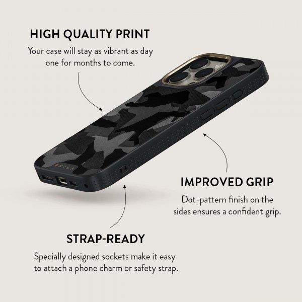 Burga iPhone 15 Pro Deksel Elite Dark MagSafe Night Black Camo