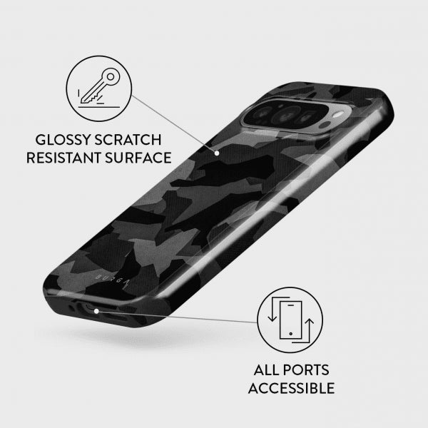 Burga Google Pixel 9/Pixel 9 Pro Deksel Tough Night Black Camo