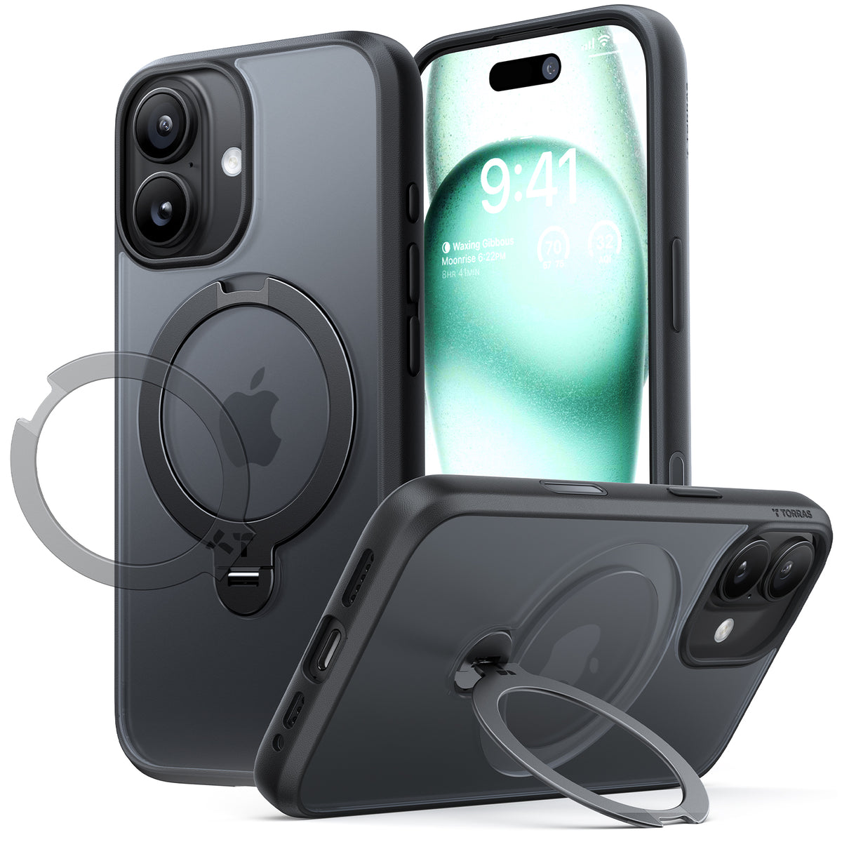 Torras iPhone 17 Deksel Ostand Q3 Spin Obsidian Black