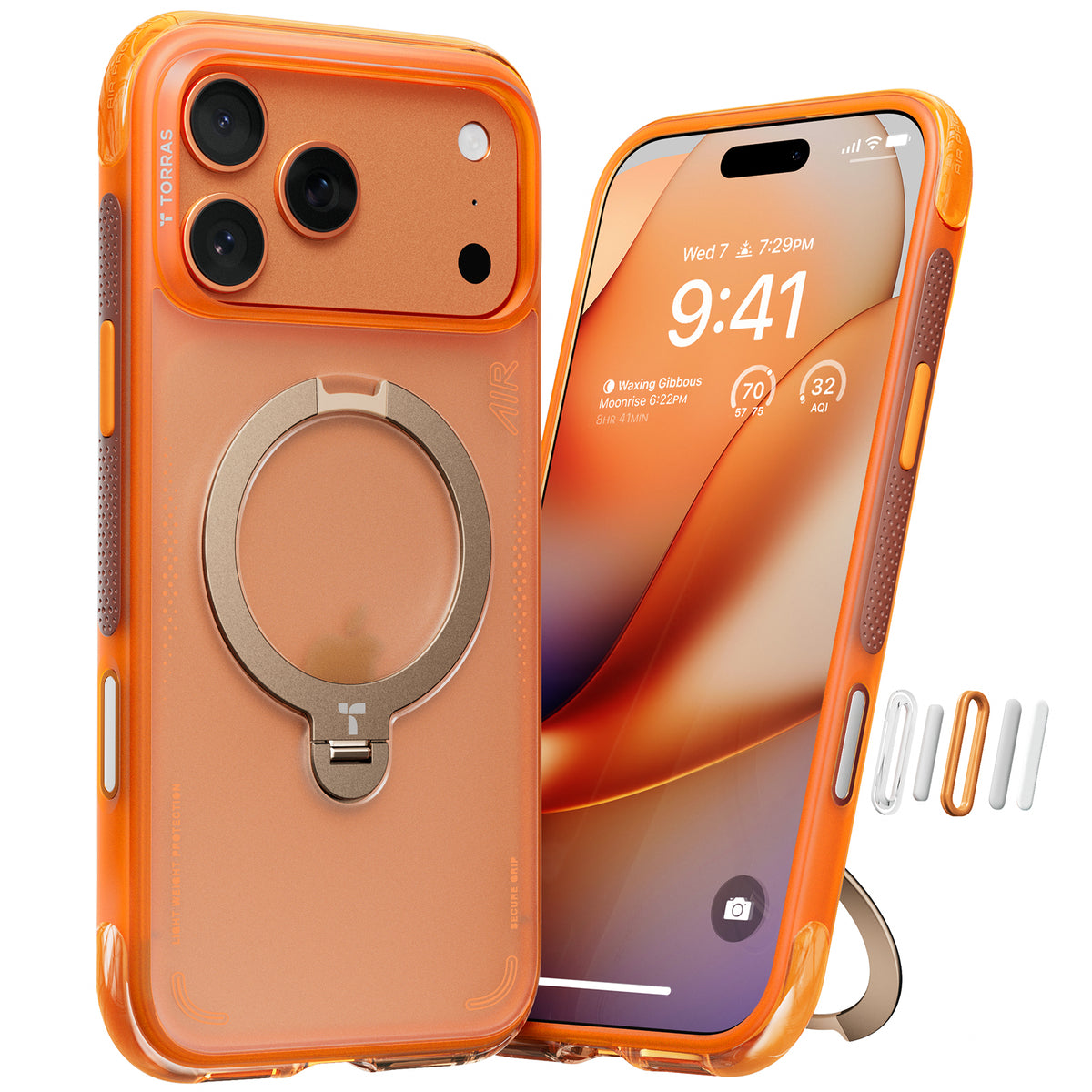 Torras iPhone 17 Pro Max Deksel Ostand Q3 Air Energy Oransje