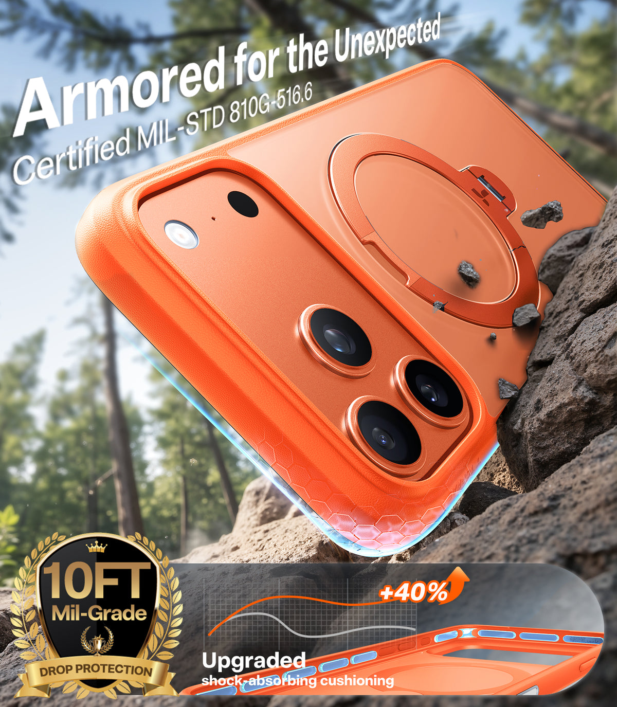 Torras iPhone 17 Pro Max Deksel Ostand Q3 Spin Energy Oransje