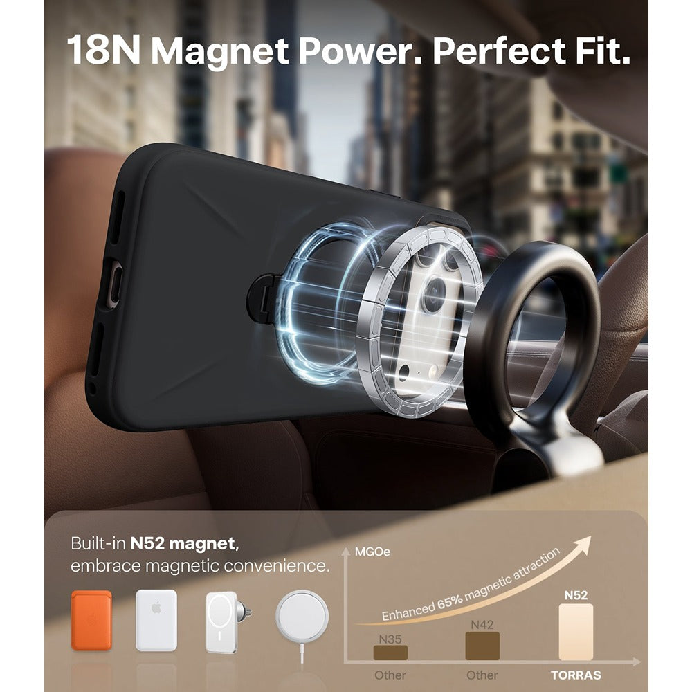Torras iPhone 17 Pro Max Deksel Ostand Q3 Silicone Obsidian Black