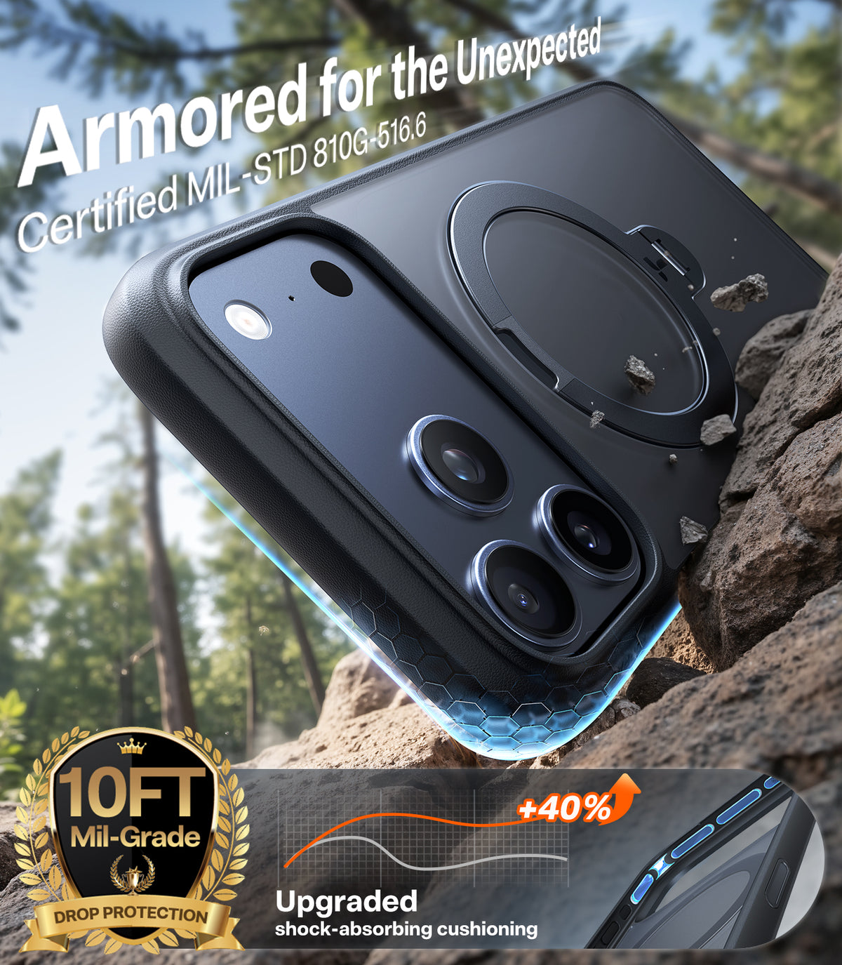 Torras iPhone 17 Pro Max Deksel Ostand Q3 Spin Obsidian Black