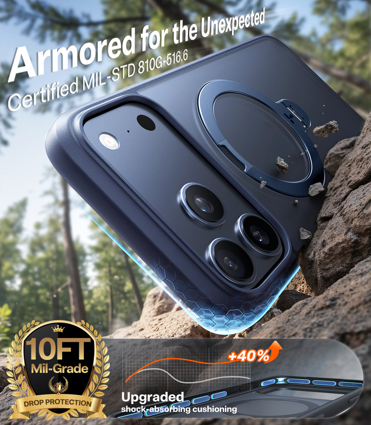 Torras iPhone 17 Pro Deksel Ostand Q3 Spin Deep Blue