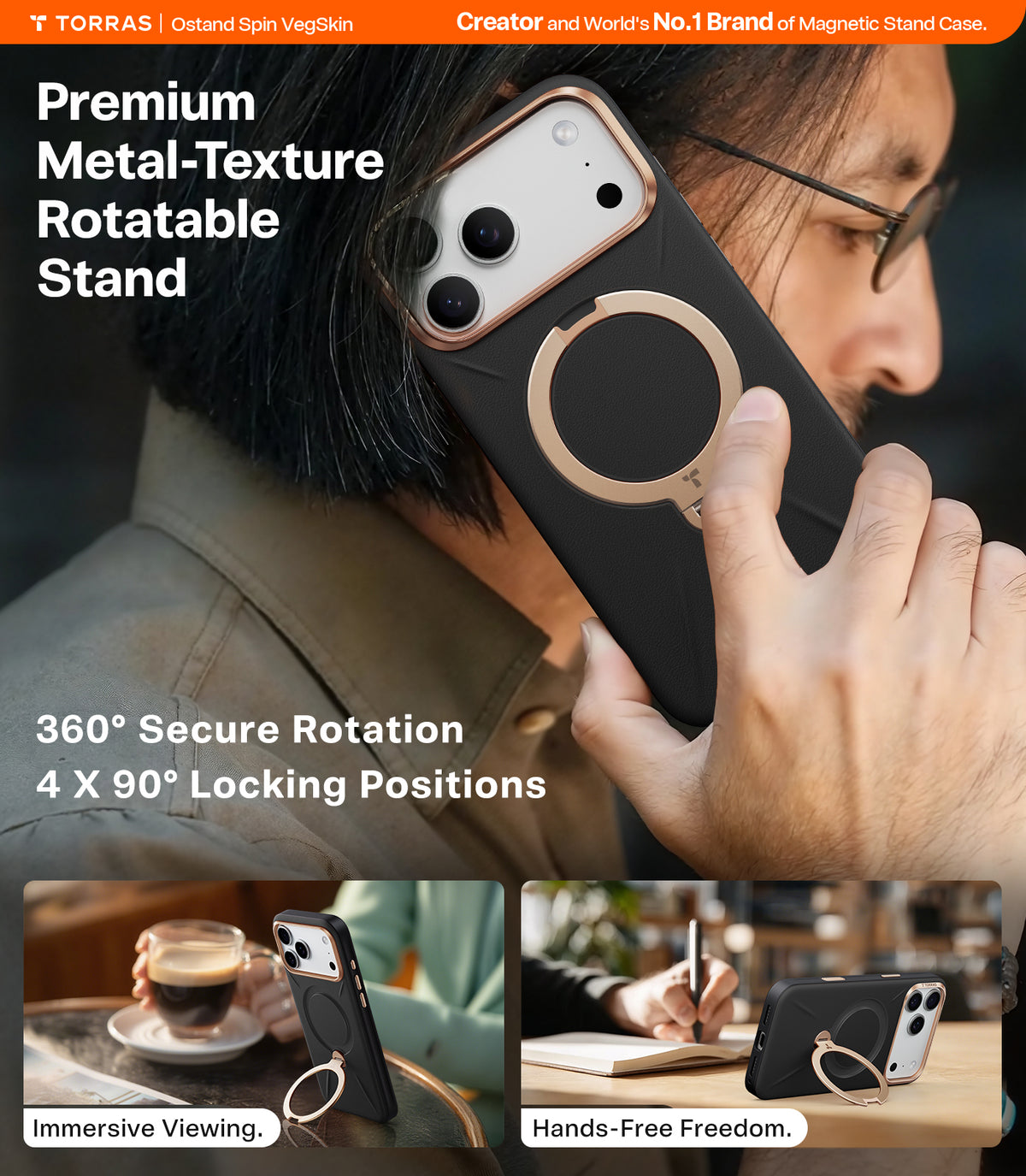 Torras iPhone 17 Pro Deksel Ostand Q3 Vegskin Obsidian Black