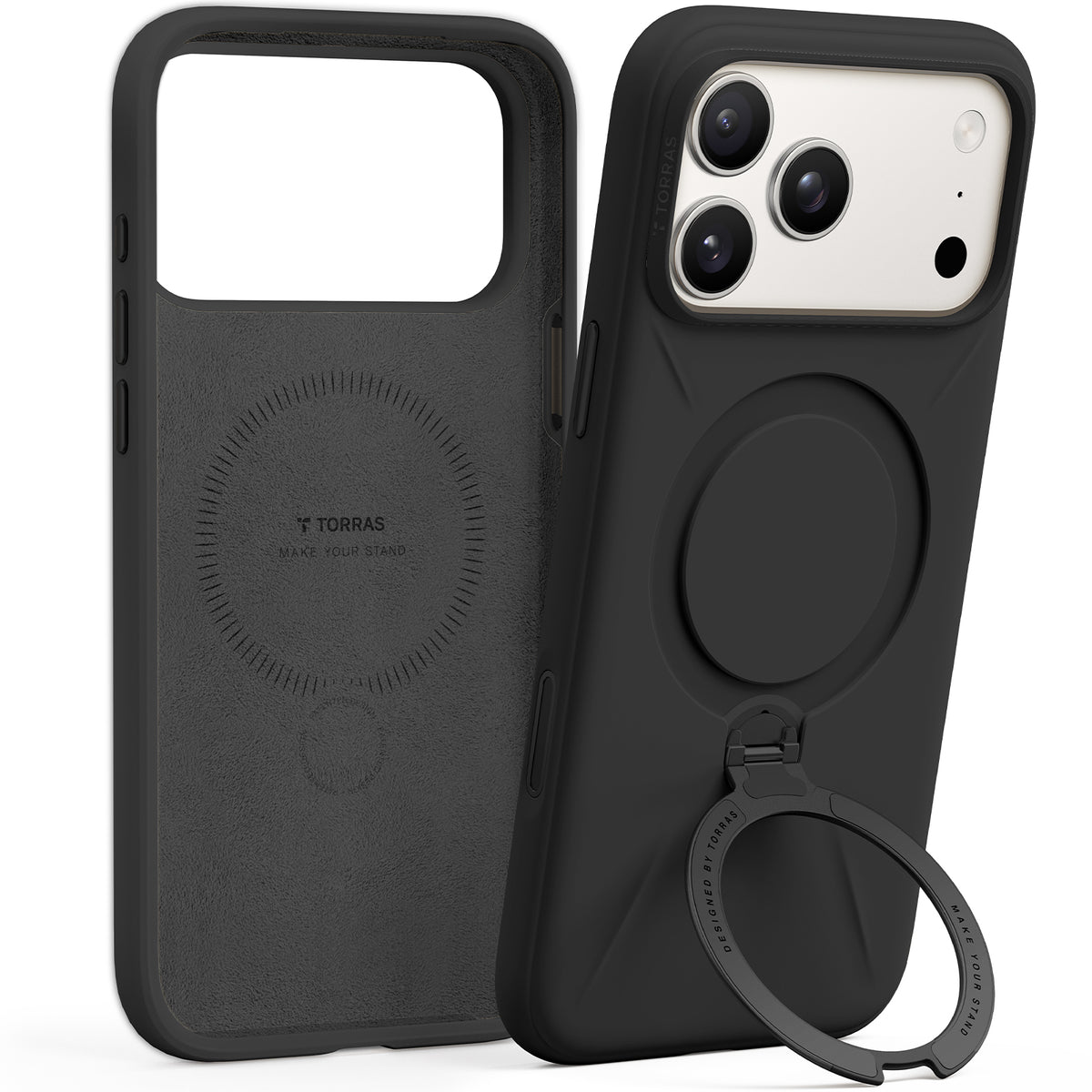 Torras iPhone 17 Pro Deksel Ostand Q3 Silicone Obsidian Black