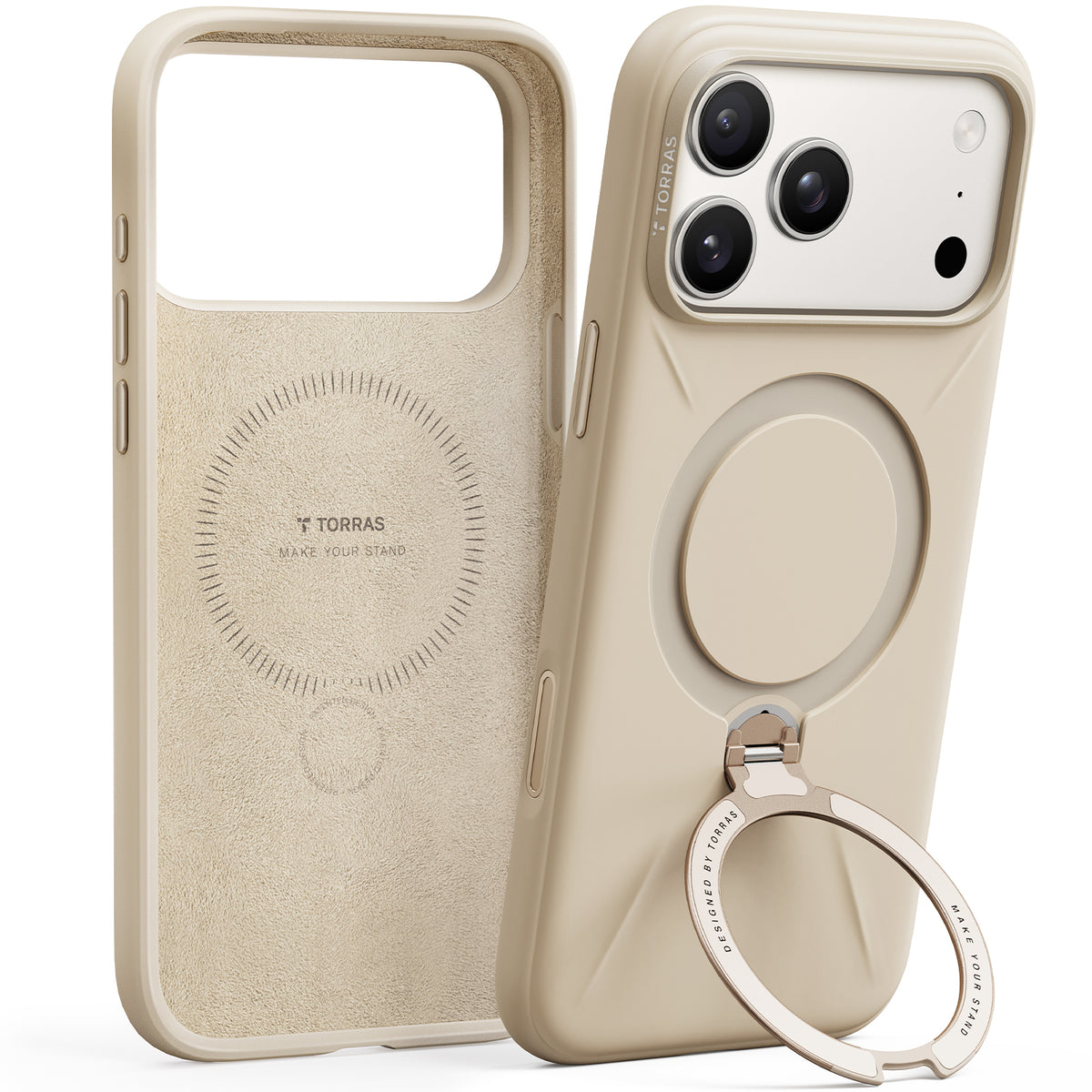 Torras iPhone 17 Pro Max Deksel Ostand Q3 Silicone Desert Gold
