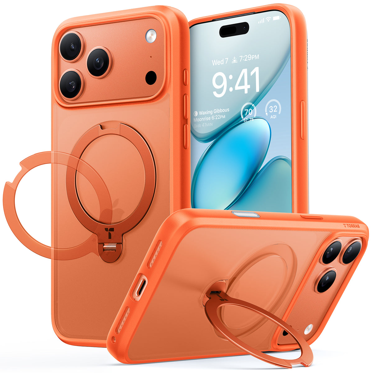 Torras iPhone 17 Pro Deksel Ostand Q3 Spin Energy Oransje