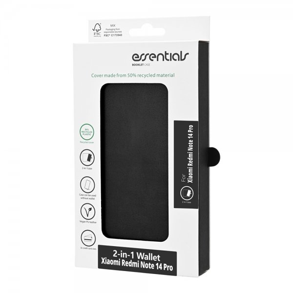 Essentials Xiaomi Redmi Note 14 Pro 5G Etui 2-in-1 Vegan Leather Svart