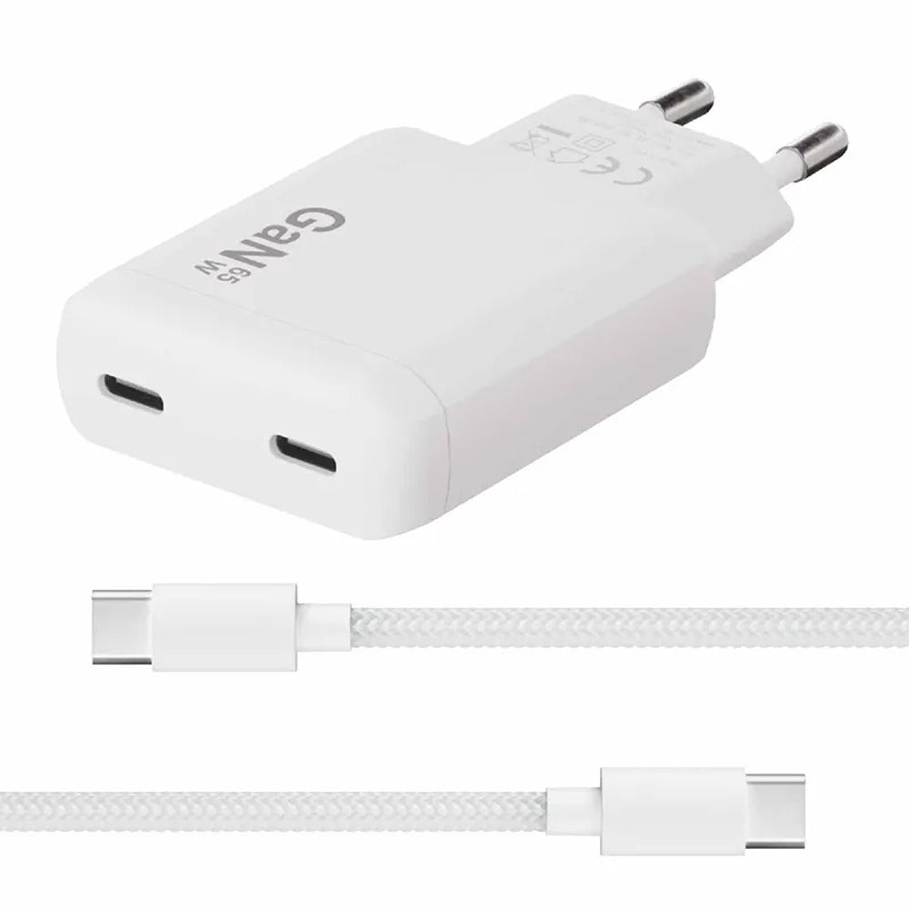 X2O 65W Dual Slim Home Charging Kit USB-C/C GaN 1.5m White