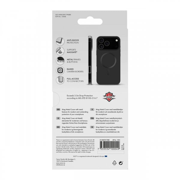 X2O iPhone 17 Pro Max Deksel Mag Metal Svart