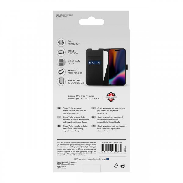 X2O iPhone 17 Pro Max Etui Classic Wallet Svart