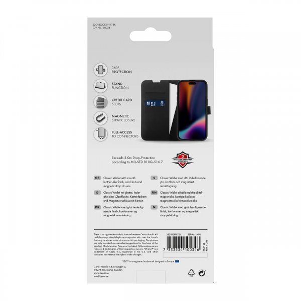 X2O iPhone 17 Etui Classic Wallet Svart