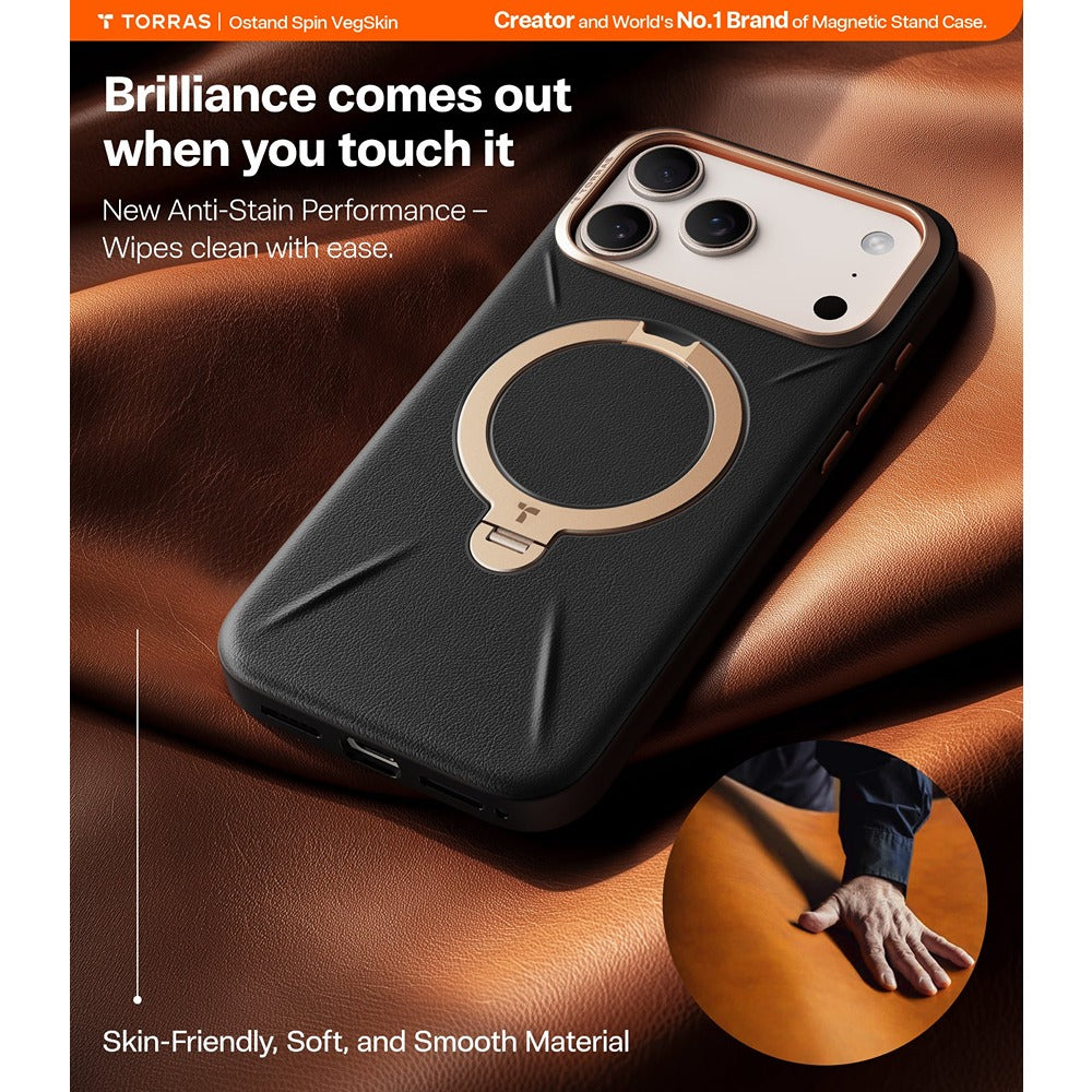 Torras iPhone 17 Pro Max Deksel Ostand Q3 Vegskin Obsidian Black
