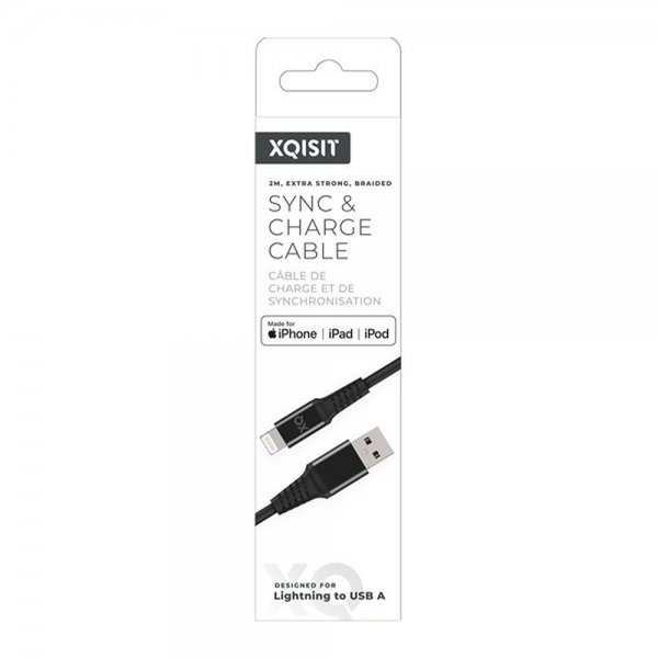 Xqisit Kabel Flettet USB-A/Lightning 2m Svart