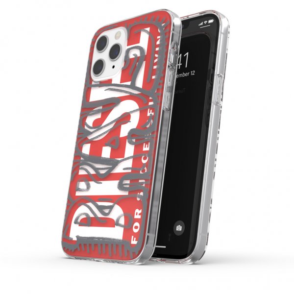 Diesel iPhone 12 Pro Max Deksel Snap Case Clear AOP Red/Grey