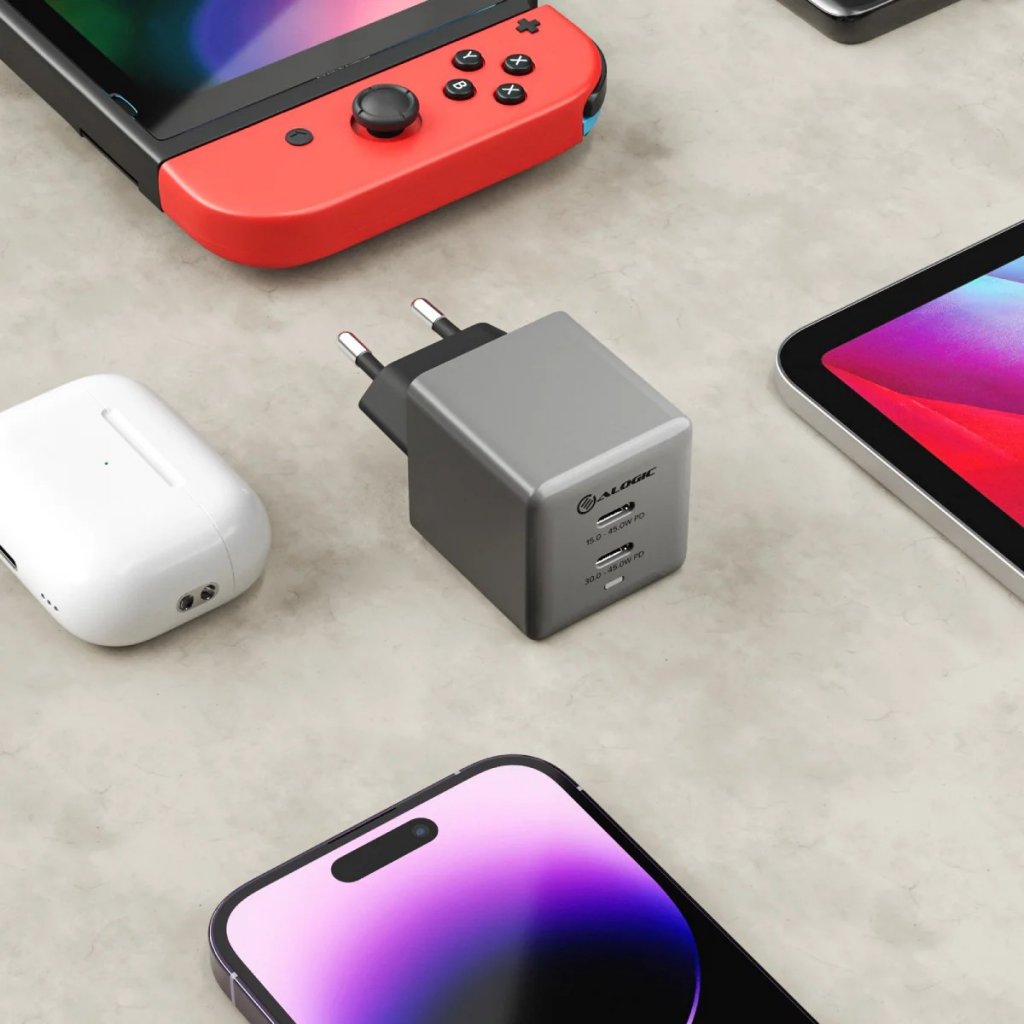 Alogic Lader Dual USB-C Rapid Power 45W Cube GaN Grå