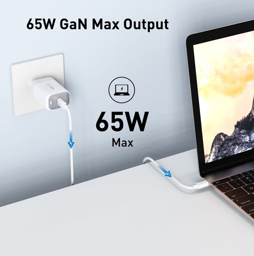 SiGN 65W Snabbladdare USB-C PD Hvit