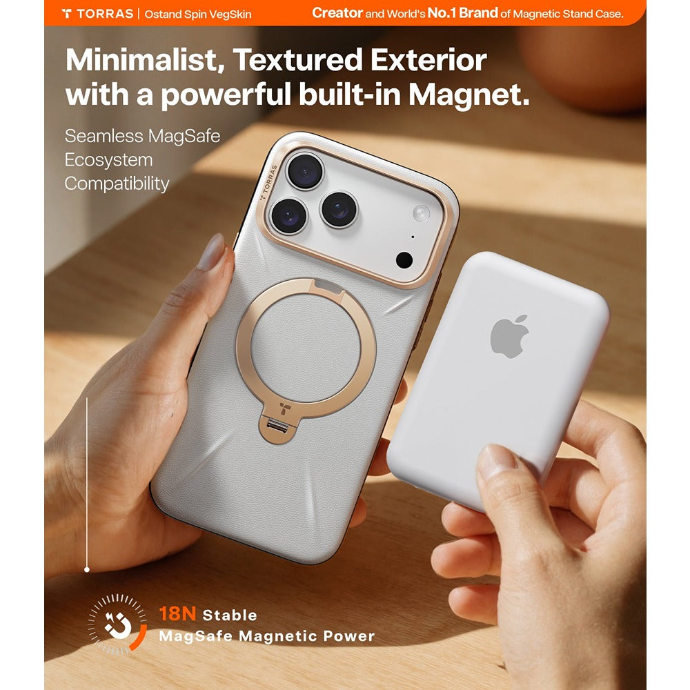 Torras iPhone 17 Pro Max Deksel Ostand Q3 Vegskin Pearl Gray