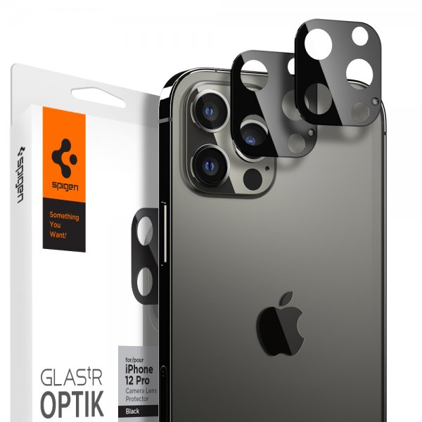 Spigen iPhone 12 Pro Kamerabeskytter Glas.tR Optik 2-pakning Svart