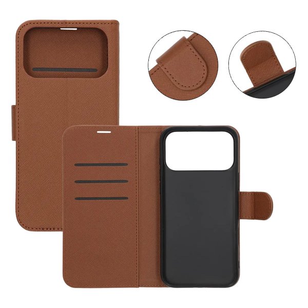 iPhone 17 Pro Max Etui med Kortlomme stativfunksjon Brun
