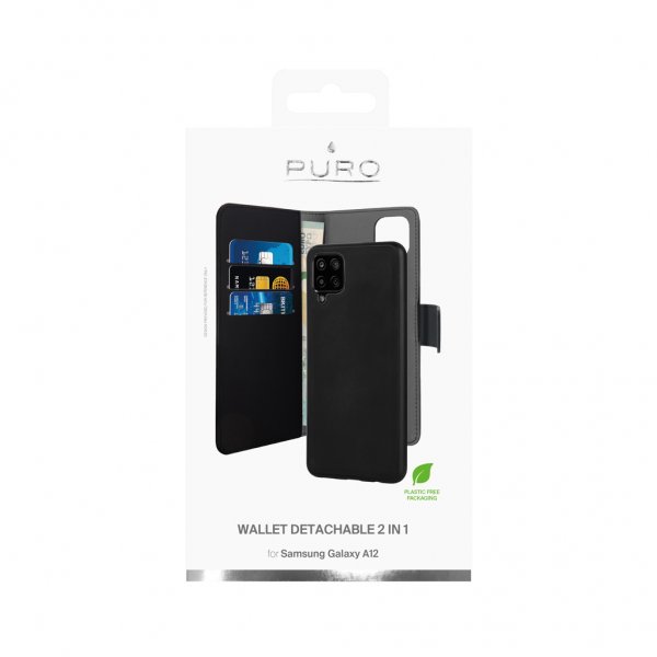 Puro Samsung Galaxy A12 Etui Wallet Detachable 2 in 1 Svart