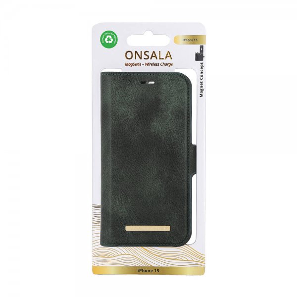 Onsala iPhone 15 Etui MagSeries Avtagbart Deksel Grønn
