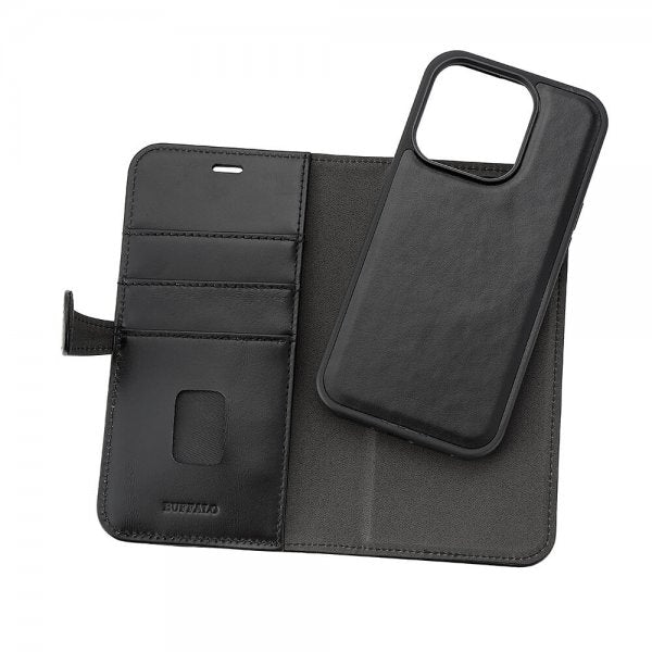 Buffalo iPhone 15 Pro Etui 3 Kortlomme Avtakbart deksel MagSeries Svart