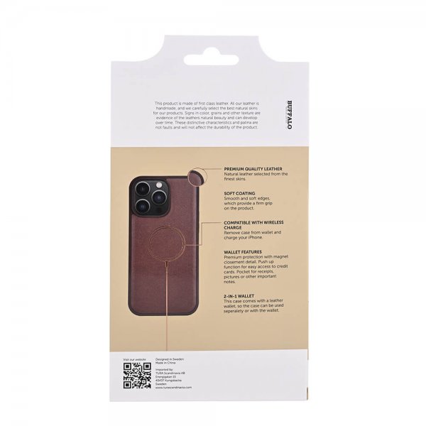 Buffalo iPhone 15 Pro Max Etui 3 Kortlomme Avtakbart deksel MagSeries Brun