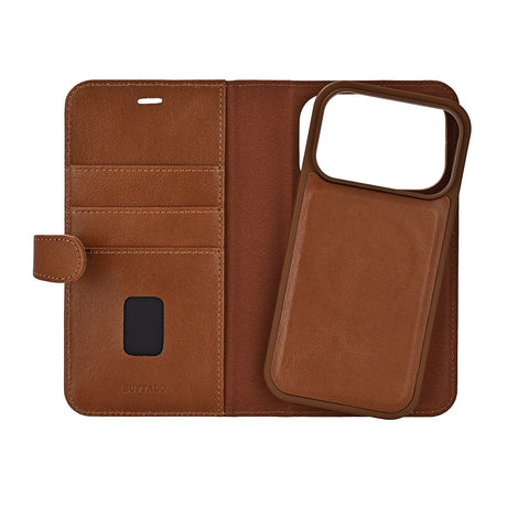 Buffalo iPhone 17 Pro/iPhone 18 Pro Etui 2-i-1 avtakbar lommebok Brun
