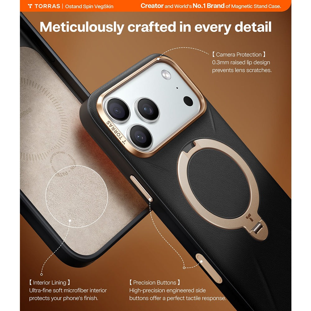 Torras iPhone 17 Pro Deksel Ostand Q3 Vegskin Obsidian Black