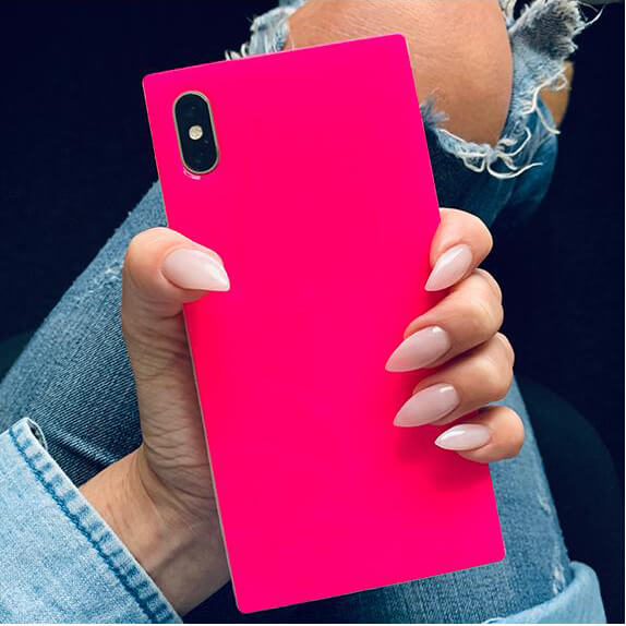 iDecoz iPhone Xr Deksel Square Case Neon Rosa