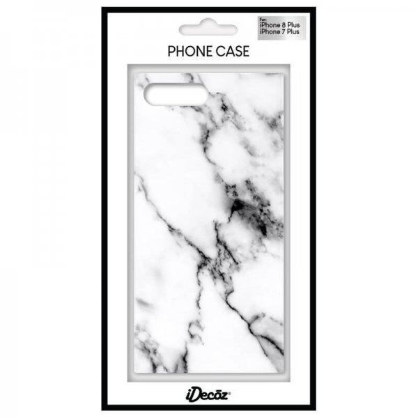 iDecoz iPhone 7 Plus/iPhone 8 Plus Deksel Square Case Marble Hvit