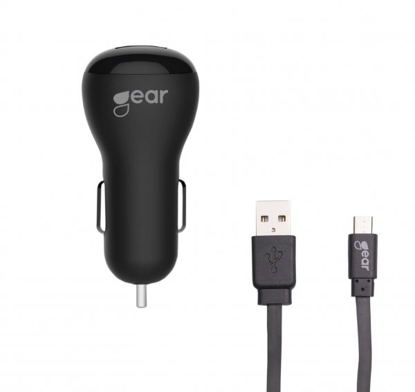 Gear Billader 2xUSB 2.4A Micro-USB Kabel 1m Svart