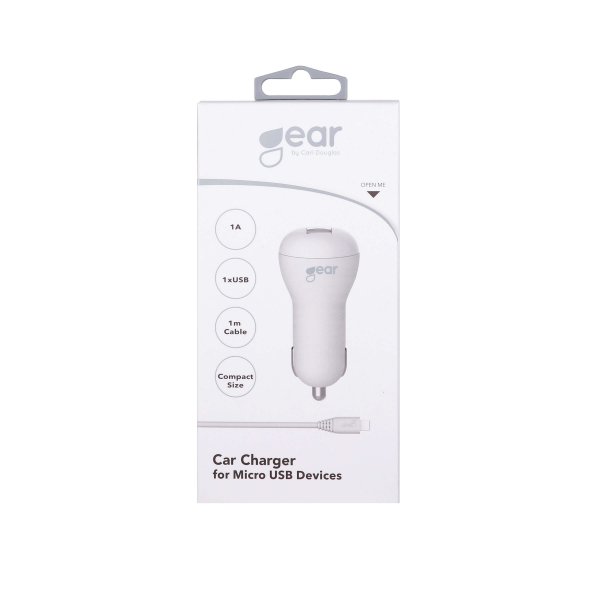 Gear Billaddare 1xUSB 1A Micro-USB Kabel 1m Hvit