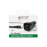 Gear Bil-lader 2xUSB 3.4A USB-C Kabel 1m Svart