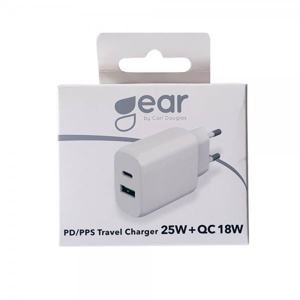 Gear Lader 1xUSB-C + 1xUSB-A PD/PPS 25W + 18W QC Hvit