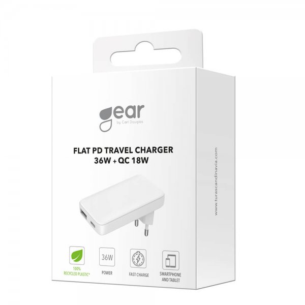 Gear Lader Flat PD/PPS Travel Charger 36W + QC 18W Hvit