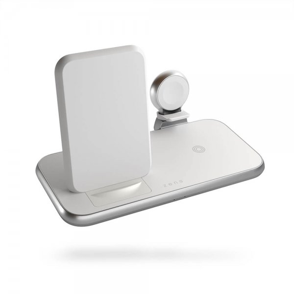 Zens 4 in 1 Stand+Watch Trådløs Charger Aluminium Hvit
