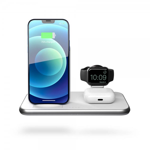 Zens 4 in 1 Stand+Watch Trådløs Charger Aluminium Hvit
