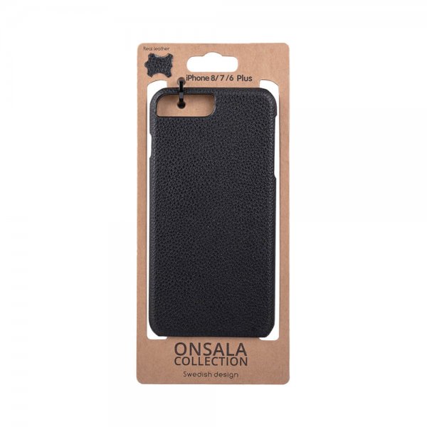 Onsala iPhone 6/6S Plus/iPhone 7 Plus/iPhone 8 Plus Deksel Ekte Skinn Svart