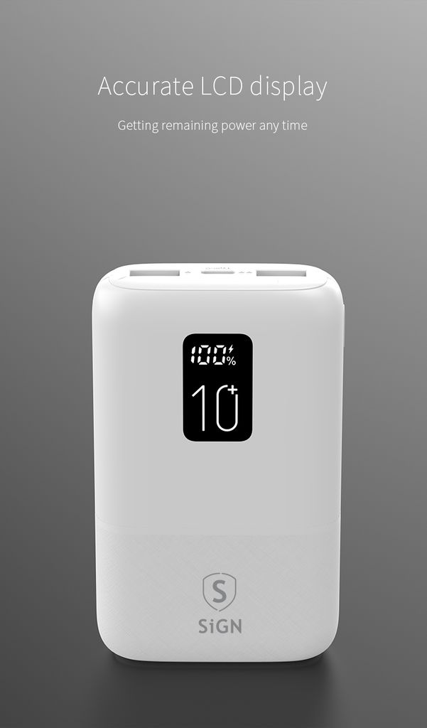 SiGN Mini Powerbank med Display 10 000mAh Hvit
